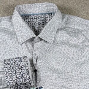 Robert Graham Button Front Shirt Mens XL White New Classic Fit Geometric Print